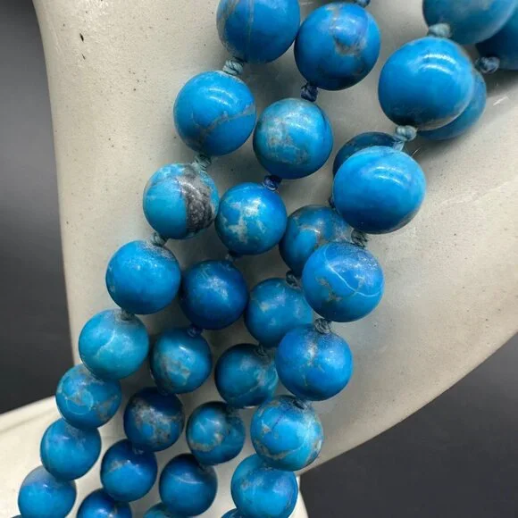 Vintage Turquoise Beaded Necklace Blue Stone Southwestern Western 30 Inches - Picture 2 of 7